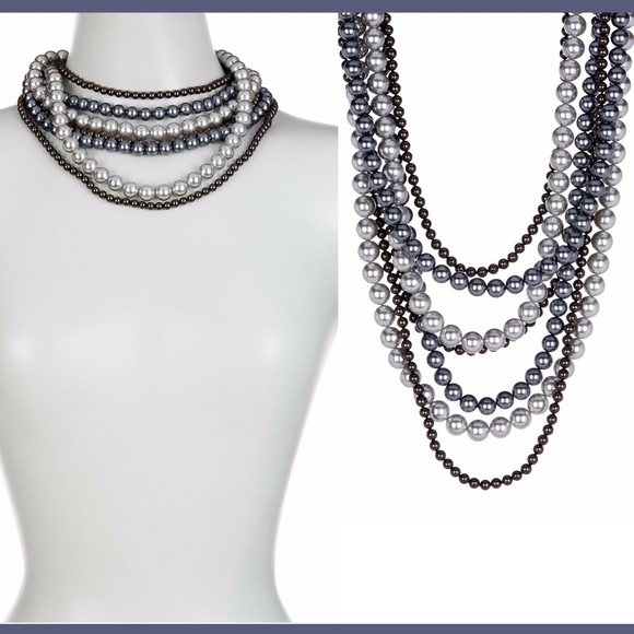 NEW $459 Splendid Pearls 6-12mm Black & Gray Shell Pearl‎ Multi-Row Necklace - Picture 1 of 8